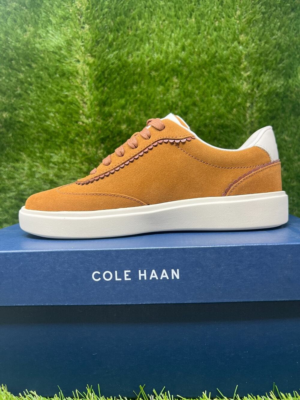 NWB Women's 6.5C Cole Haan Grand Crosscourt Arlowe Tobacco Suede Ivory Sneakers